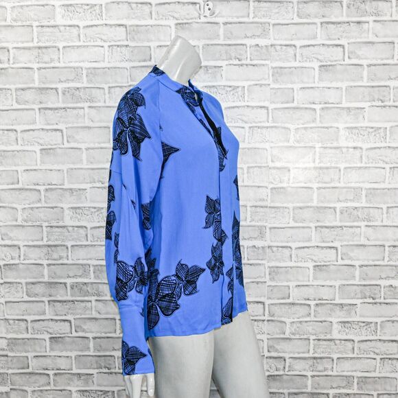 REISS Women's Harris Floral Print Blouse in Blue Size 4 oversize Drapey fit - Picture 4 of 14